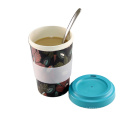 Wholesale BPA Free Reusable Biodegradable Bamboo Fiber Coffee Cup With Silicone Lid 400ml